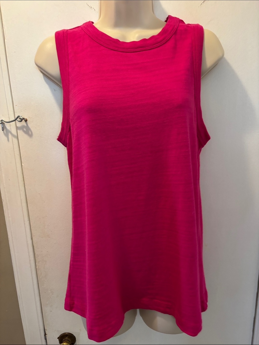 Loft small hot pink cotton knit sleeveless top mock neck 36-304